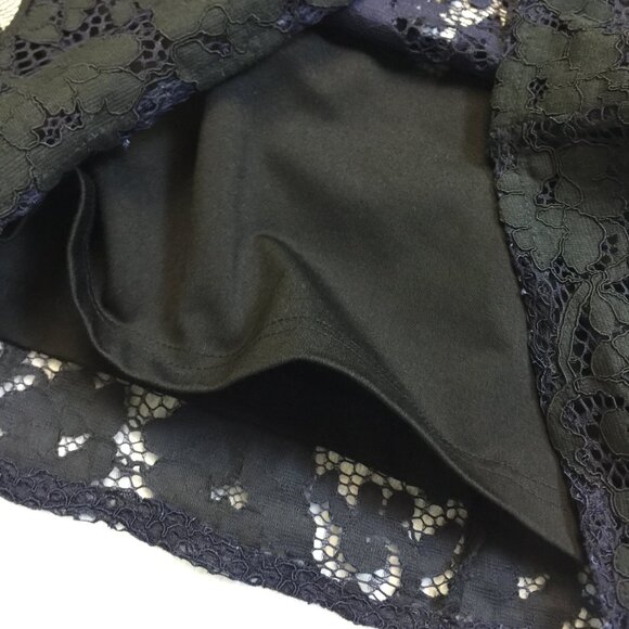 New! Stage of Playlord Dress Sz 1 US 6/S Womans Navy Black Lace 3/4 Bell Sleeve - Picture 5 of 14